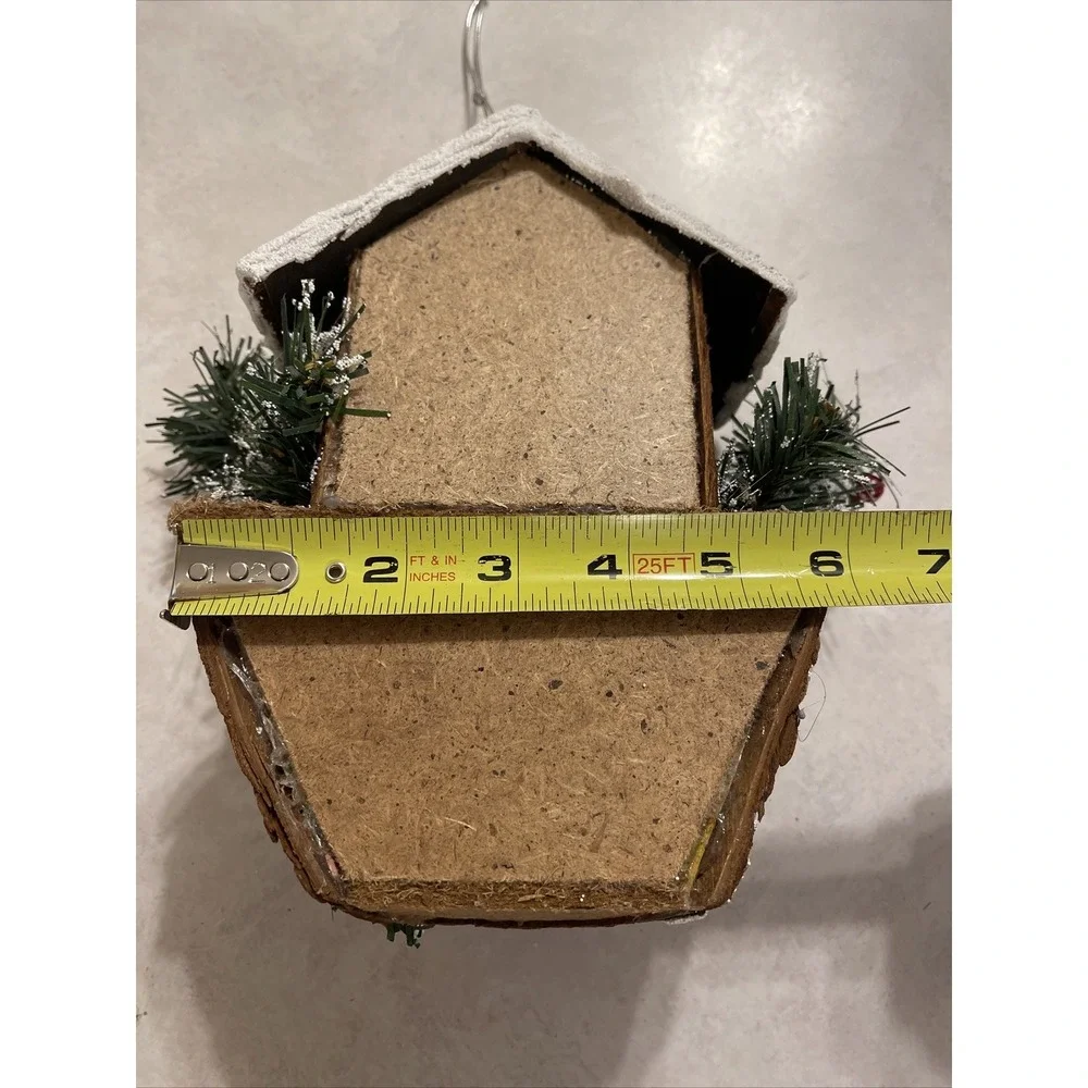 Vintage Handmade Rustic Winter Bird Hanging House Snow Pine cones